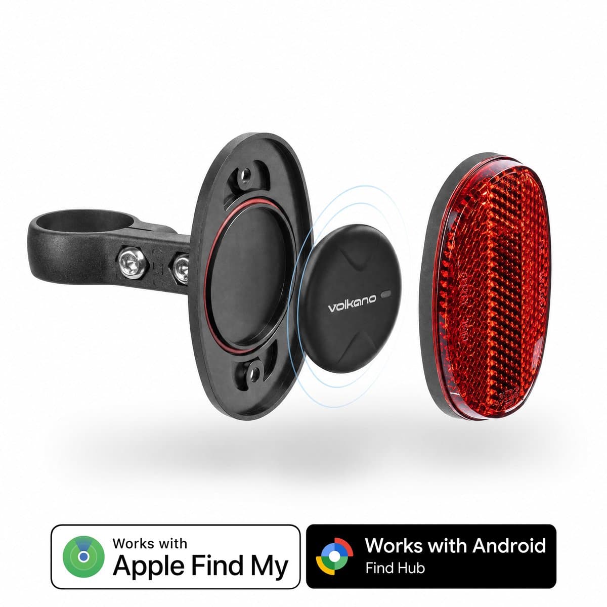 Volkano GPS Tracker met Reflector voor Fiets - Fietsreflector - Werkt met Apple Find My & Android Find my Device - Bluetooth Tracker - Zwart