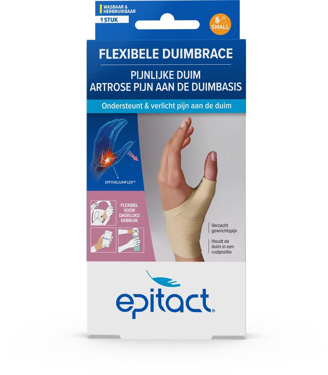 Epitact Duimorthese Dag Links Maat S – Duimbrace bij Duimartrose en Rhizartrose – Flexibele Ondersteuning – Wasbaar - 1 Stuk
