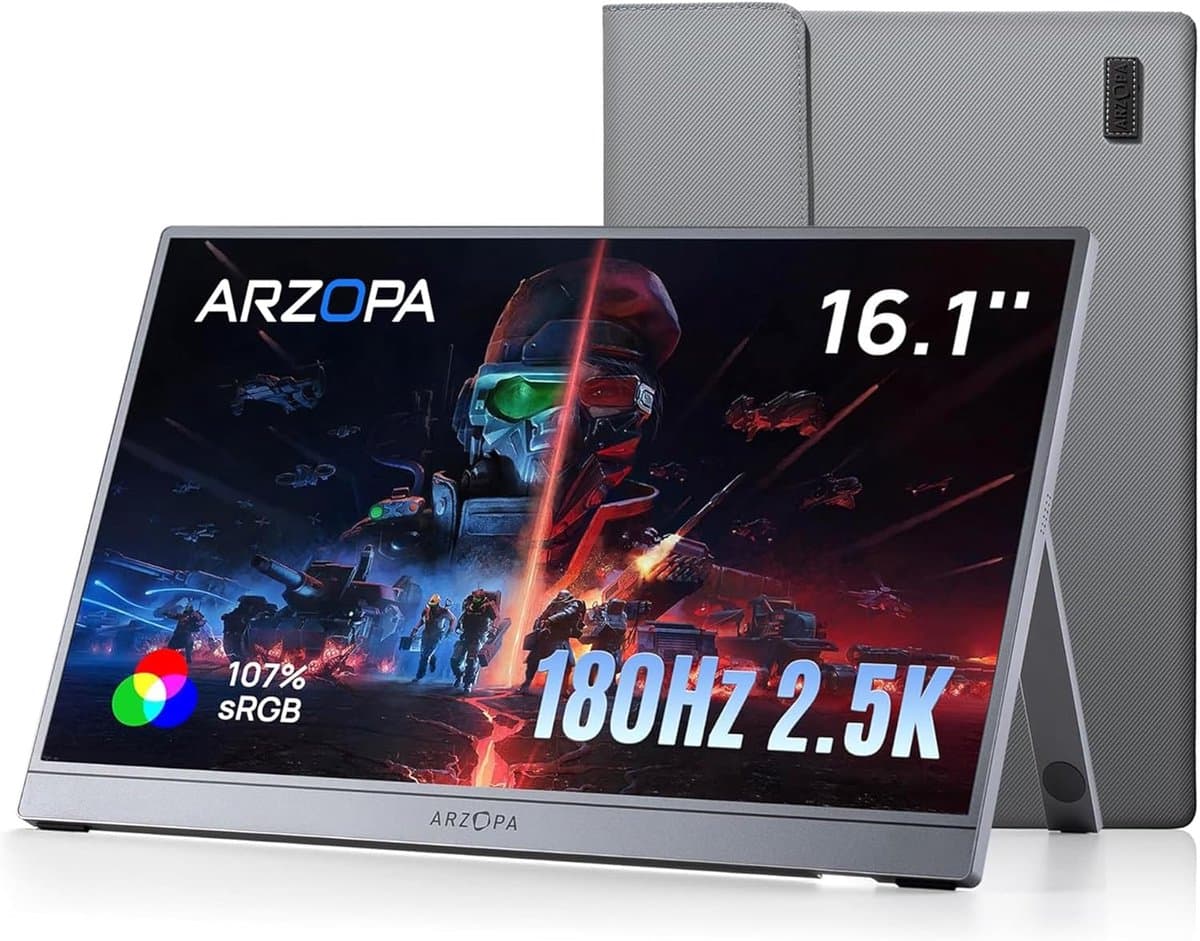 Arzopa Z3FC - Ultradun 2.5K Draagbare Monitor 16 inch – 180hz Gaming - Reisbundel met Beschermhoes – USB-C & Mini HDMI – Ingebouwde Kickstand – Voor Laptop, Mac & Smartphone & Switch