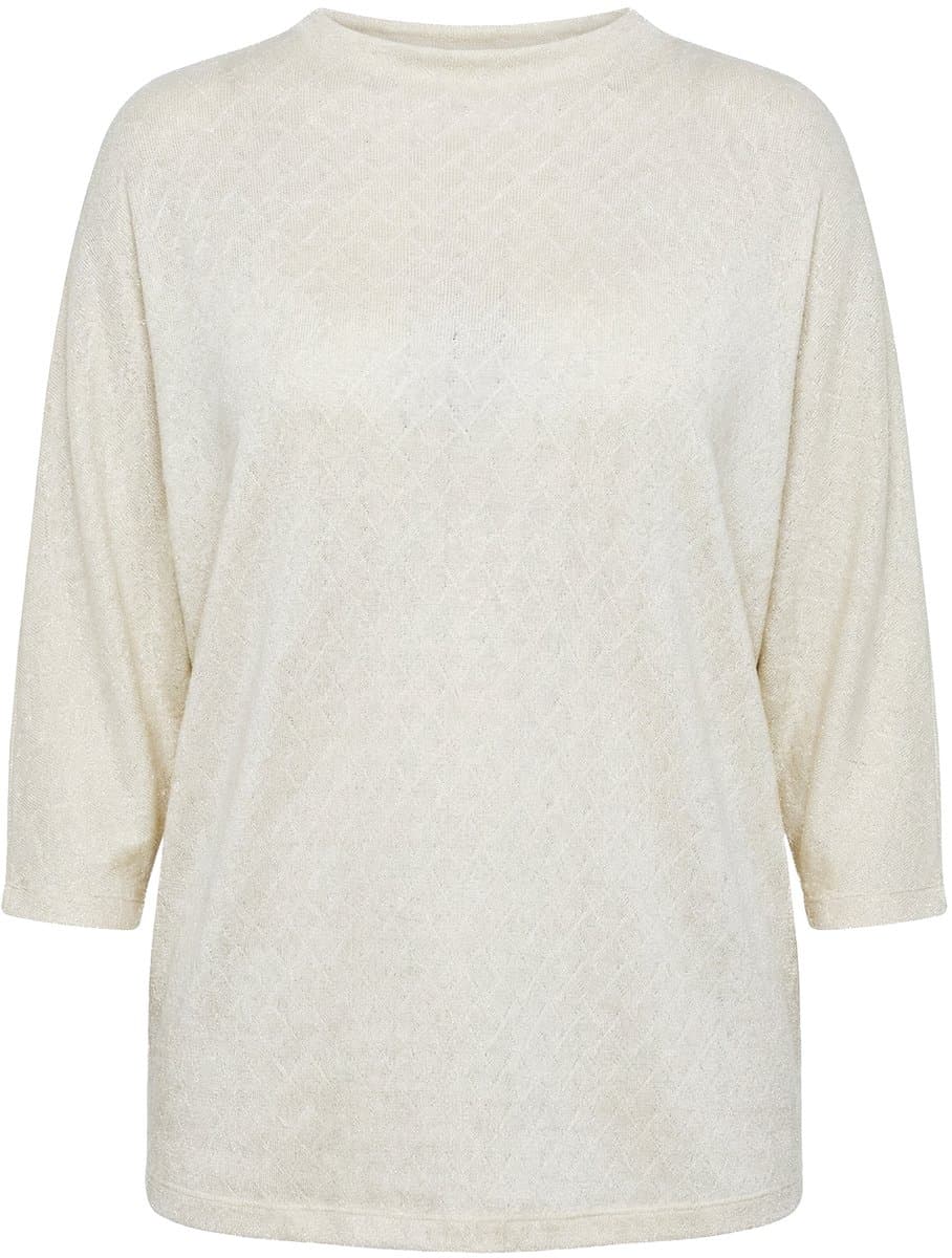 MIAMODA - Dames - Trui geruite structuur glittereffect opstaande kraag - Off-white - Maat 50+