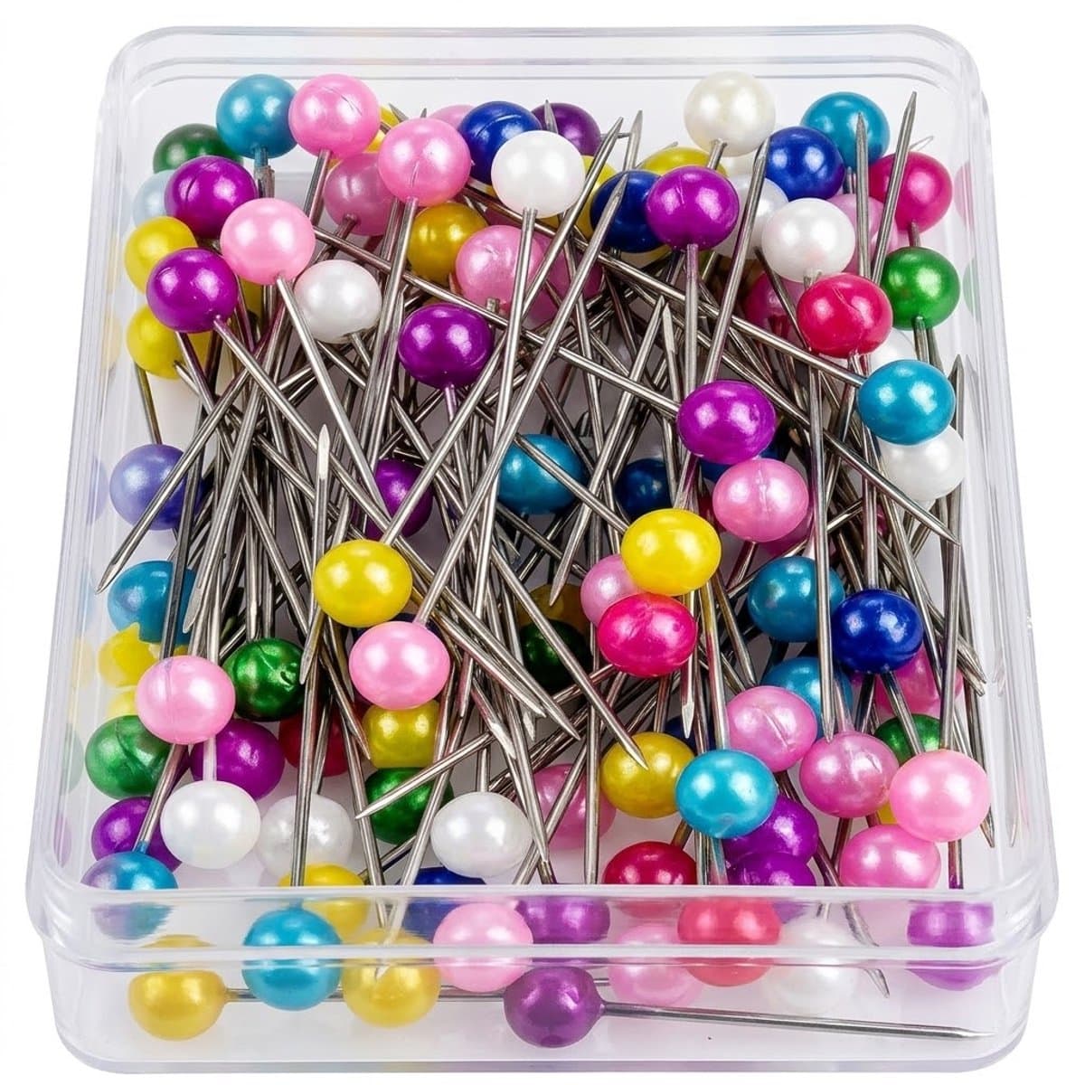 Multicolor spelden set met parel kop naaibenodigdheden metalen spelden 100 stuks in transparante opbergdoos rechte kopspelden voor naaien quilten en handwerk met ronde kop