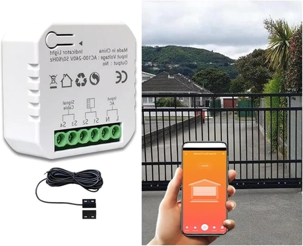 Garagedeuropener Controller - Slimme Poort Module - Garagedeur Automatiseren - App en Spraakbediening - 46x46x18mm - Wit