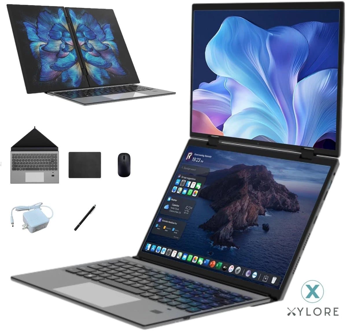 14" + 14" Dual-Screen Yoga Laptop 360° Flipbaar, Intel N100, 32GB RAM, 1TB SSD, Dual Touch & Handschrift, 2.2K IPS 100% sRGB, Aluminium Behuizing, Windows 11