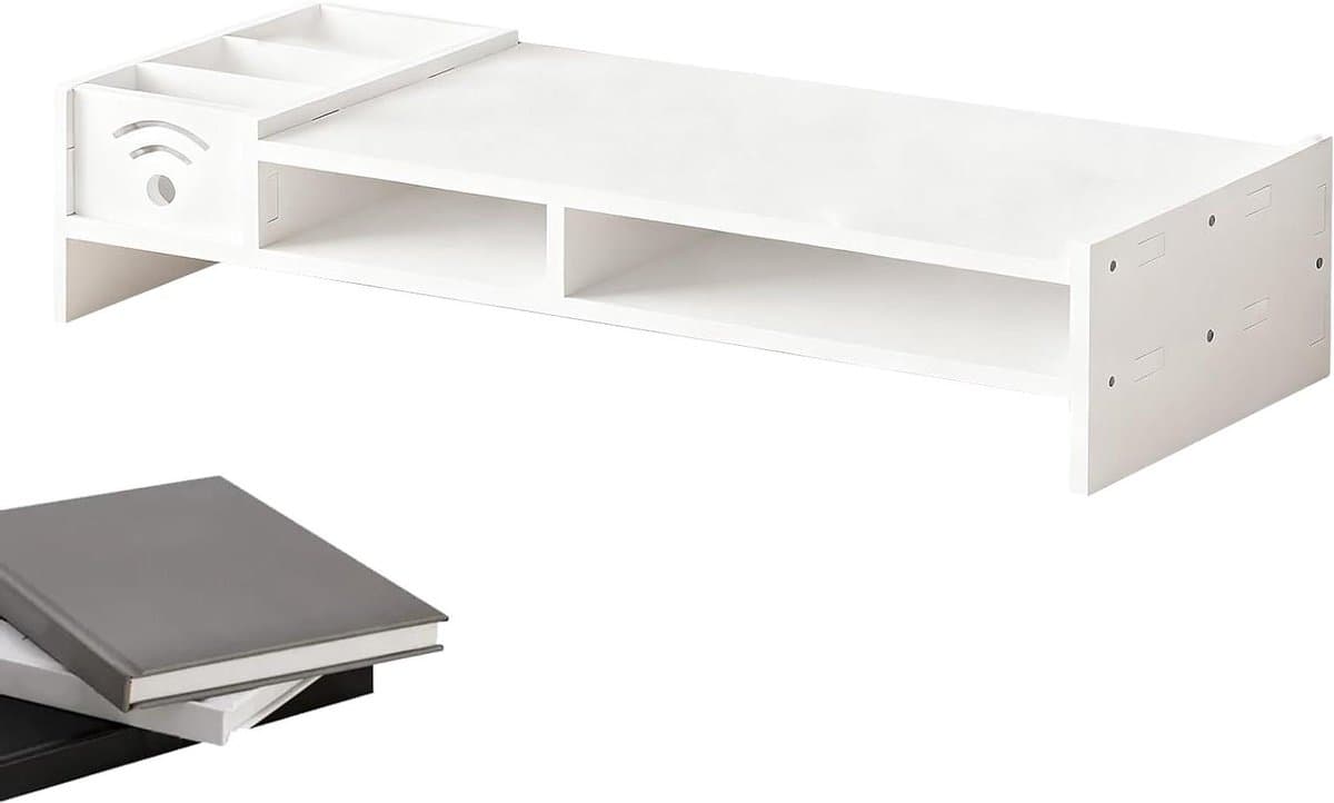 Desktop Verhoger - Monitor Plank - Bureau Organiseren - Geïntegreerde Opslag - 49 x 20 x 11 cm - Wit