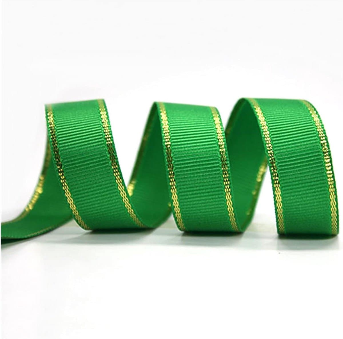 Grosgrain Lint - Stof Tapes - Decoratie Maken - Gouden Rand - 25mm 10 Yards - Smaragdgroen