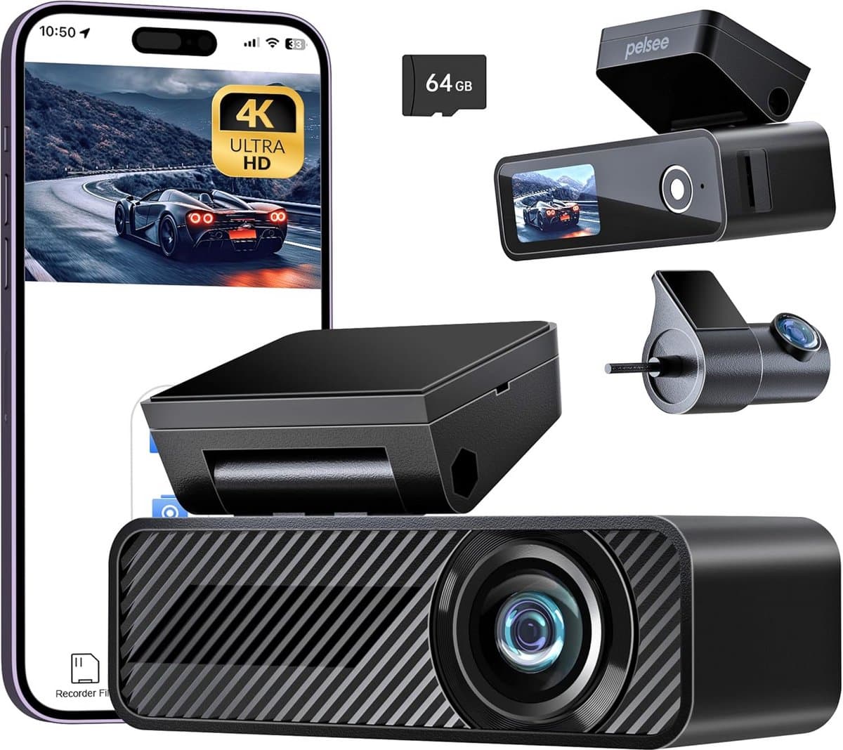 Dubbele Dashcam - Auto Camera - Veilig Rijden - 4K Voor en Achter - 64GB Inclusief - Zwart