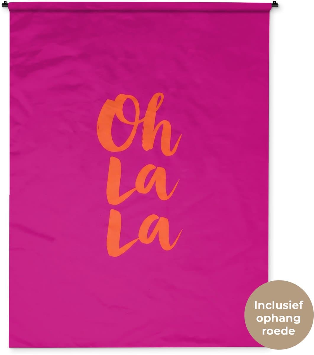 Wandkleed 150x200 cm - Wanddoek Oh la la - Roze - Oranje - Minimalistisch - Wandtapijt - Wandkleden