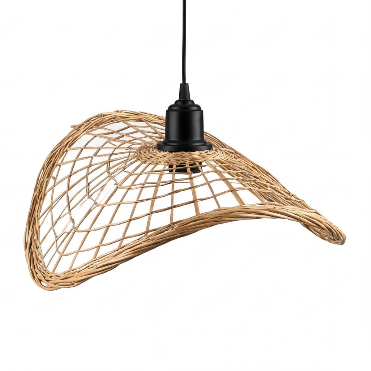 Licht-Erlebnisse - Karsen - Hanglamp - E27 - van - Metaal bamboevlechtwerk - in - Zwart naturel
