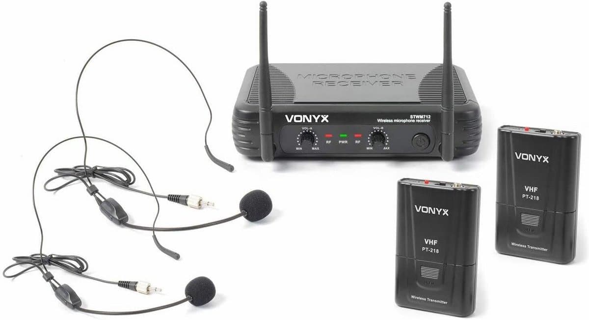 VHF Draadloze Microfoonset met 2 Kanalen en 2 Headsets