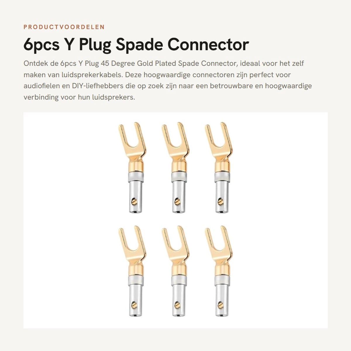 Dailygoods - 6pcs Y Plug - Spade Connector - Hoogwaardige geluidsverbinding - Goudkleurig - Fork Plug - Perfect voor luidsprekers - 6 stuks