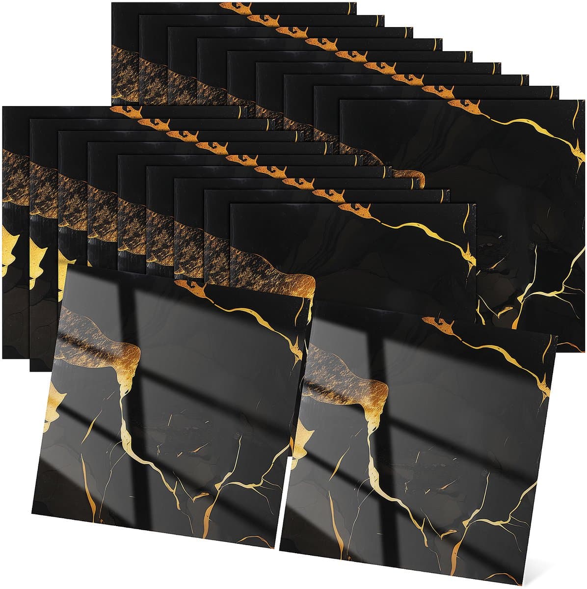 50 Stuks Zelfklevende Zwart Marmertegels 30x30 cm - Waterdichte XPE Schuim Wandtegels voor Keuken, Badkamer & Woonkamer Luxe Marmerlook met Peel & Stick