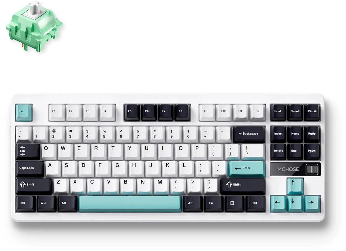 MCHOSE G87 Wireless Gasket Mount Custom Mechanical Keyboard - Bedraad, Bluetooth en 2.4GHz Draadloos - QWERTY (US) - TTC Flame Orange Switches - Grijs/Blauw