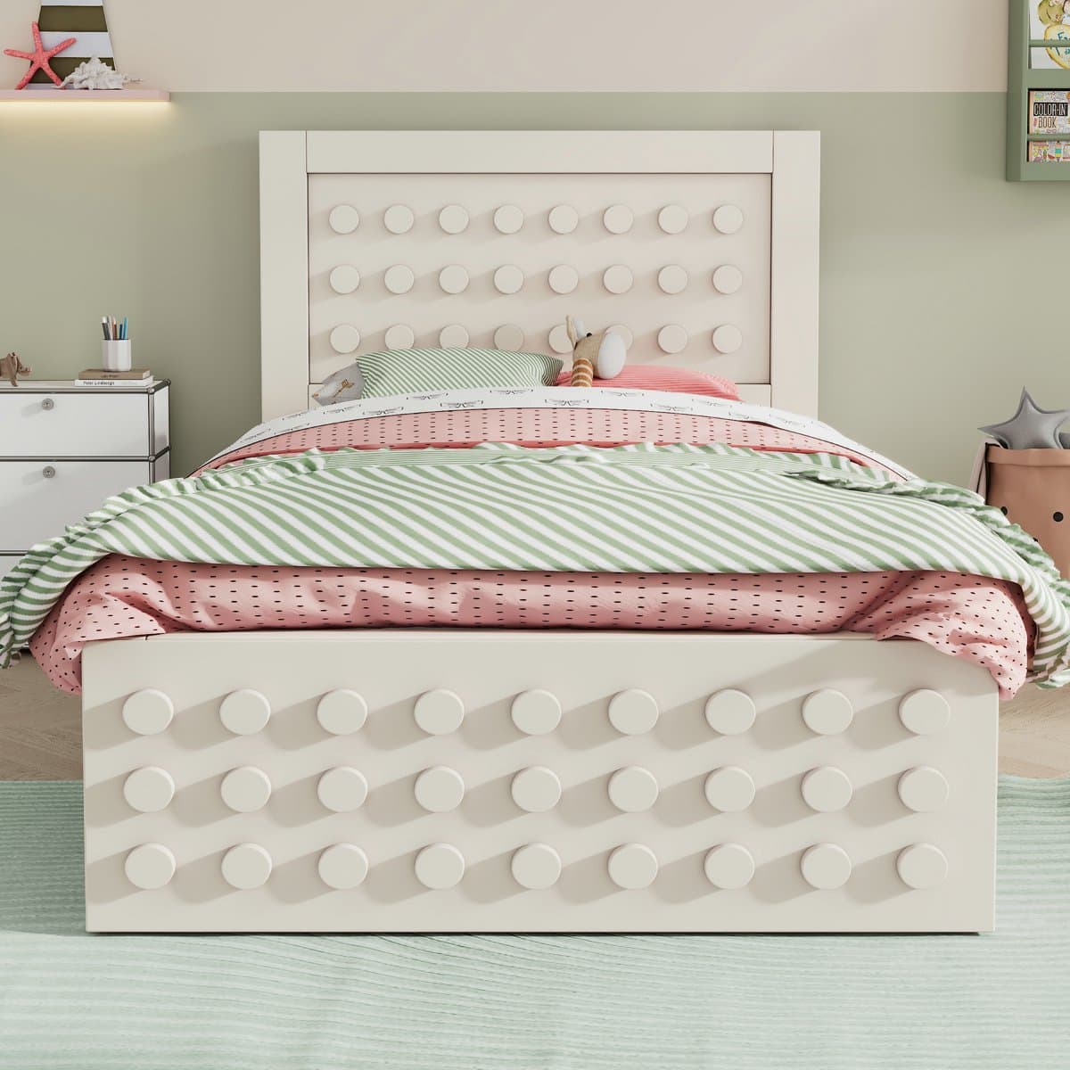 VVBV Kinderbed 90x200 cm - Opbergruimte, Lattenbodem, Voor Kinderen/Tieners, Lades - Massief Hout Wit - Zonder Matras
