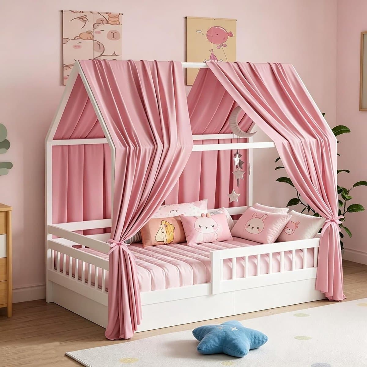Hemelbed met mousseline, stoffen bedhemel voor kinderbedden, baldakijn decoratie voor meisjes en jongens, 350 x 135 cm (h x b)