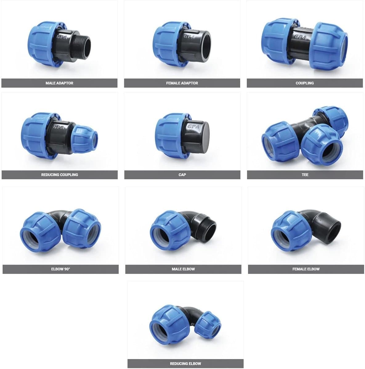 PP-fitting T-stuk 25 mm, kwaliteitsproduct, MEGA-assortiment schroefverbindingen in alle maten voor PE-buizen, klemkoppelingen, drinkwaterbochten.