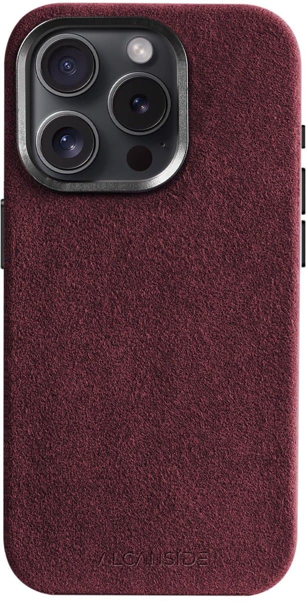 Alcanside Luxe Hoesje geschikt voor Apple iPhone 15 Pro – Magsafe 360° Shock Proof Telefoonhoesje – Premium Alcantara Case – 100% Optimale Bescherming – Red