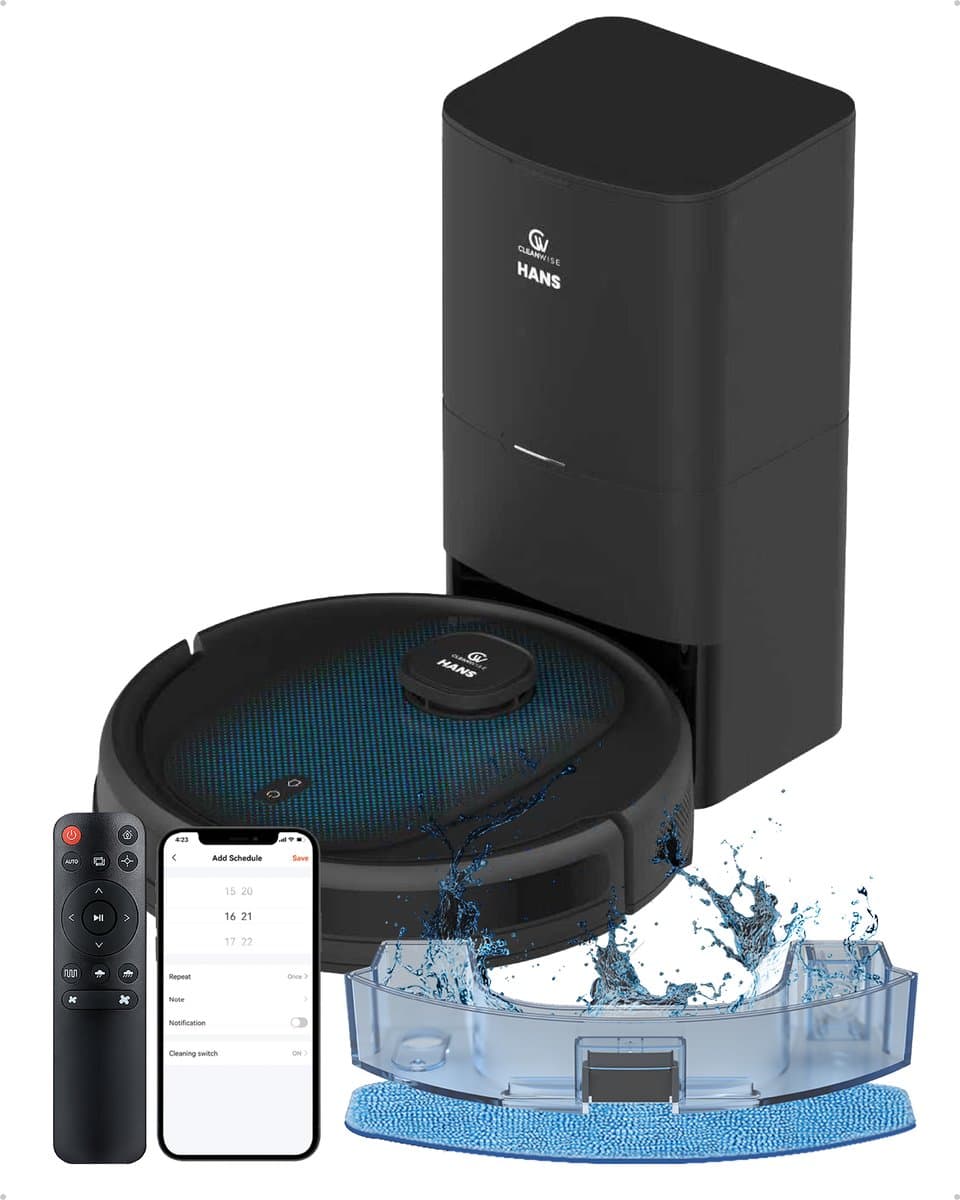 CleanWise Hans – Robotstofzuiger met dweilfunctie & automatisch leegstation – LiDAR navigatie, 7000 Pa zuigkracht, tot 180 m², app- en spraakbediening, geschikt voor huisdieren, harde vloeren & tapijt