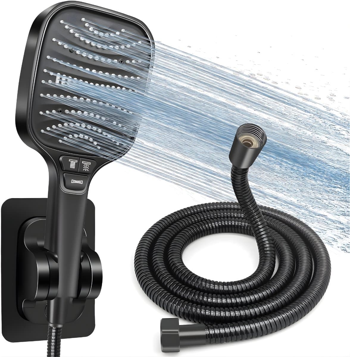 AHD® Douche - Douchekop - Douchekop Met Slang - Douchekop Met Filter - Douchekop Met Slang en Wandhouder - Zwart - 12cm x 27cm x 1cm