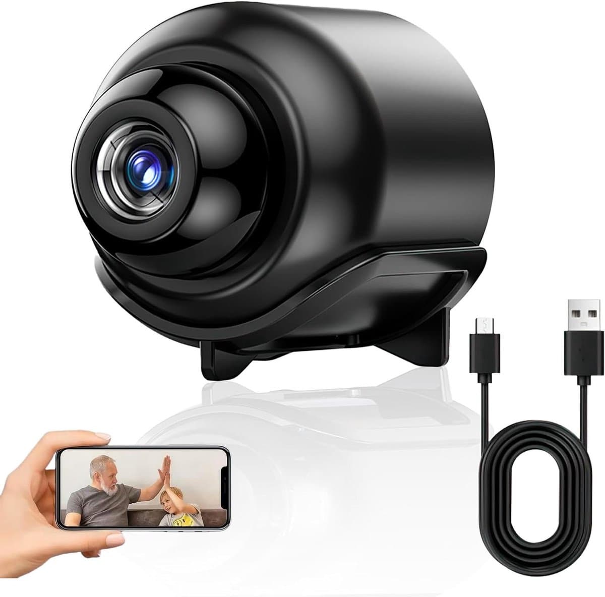 Mini Camera HD - Draadloze Beveiliging - Discreet Toezicht - 1080P Bewegingsdetectie - 6 x 6 cm - Zwart