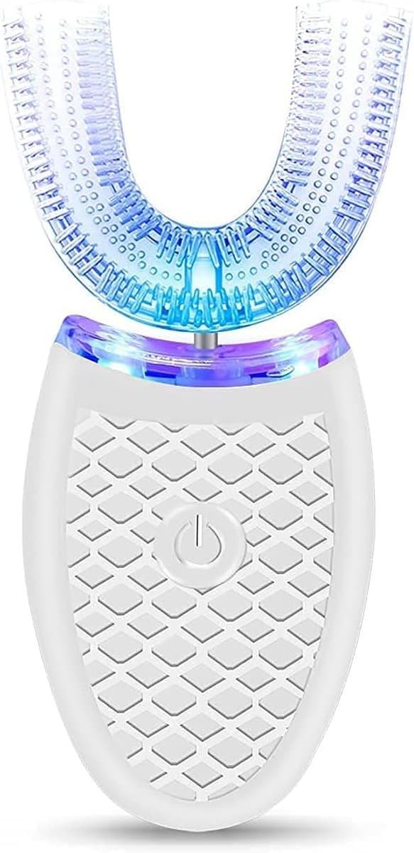 Daity Ultrasone elektrische tandenborstel voor volwassenen – U-vormige automatische tandenborstel voor de hele mond – 360° grondige reiniging – Handsfree ontwerp – Oplaadbaar via USB – IPX7 waterdicht – Wit