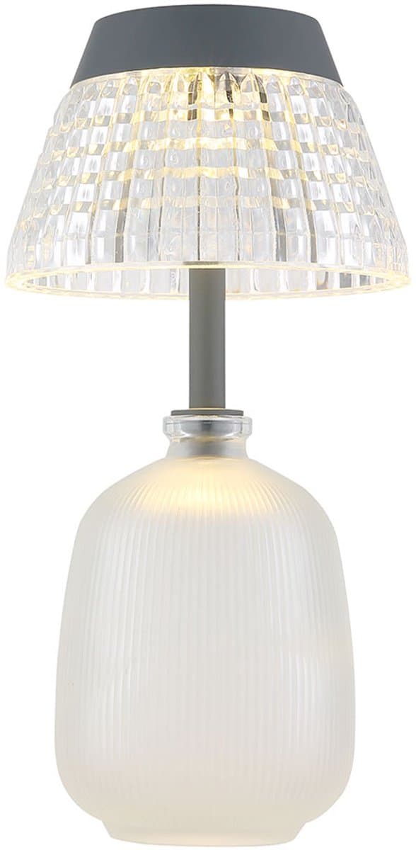 Solarlamp tafellamp buitenlamp helder oplaadbaar glas LED tuinlamp balkonlamp, acryl, glas, kunststof, LED 3000K warm wit, DxH 13,5x27 cm