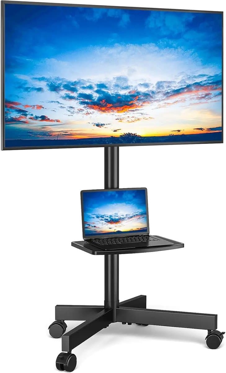 Universele Rollende TV Stand - Geschikt voor 23-60 Inch Schermen - Verstelbare Hoogte & Plank - Draagbaar met Wielen