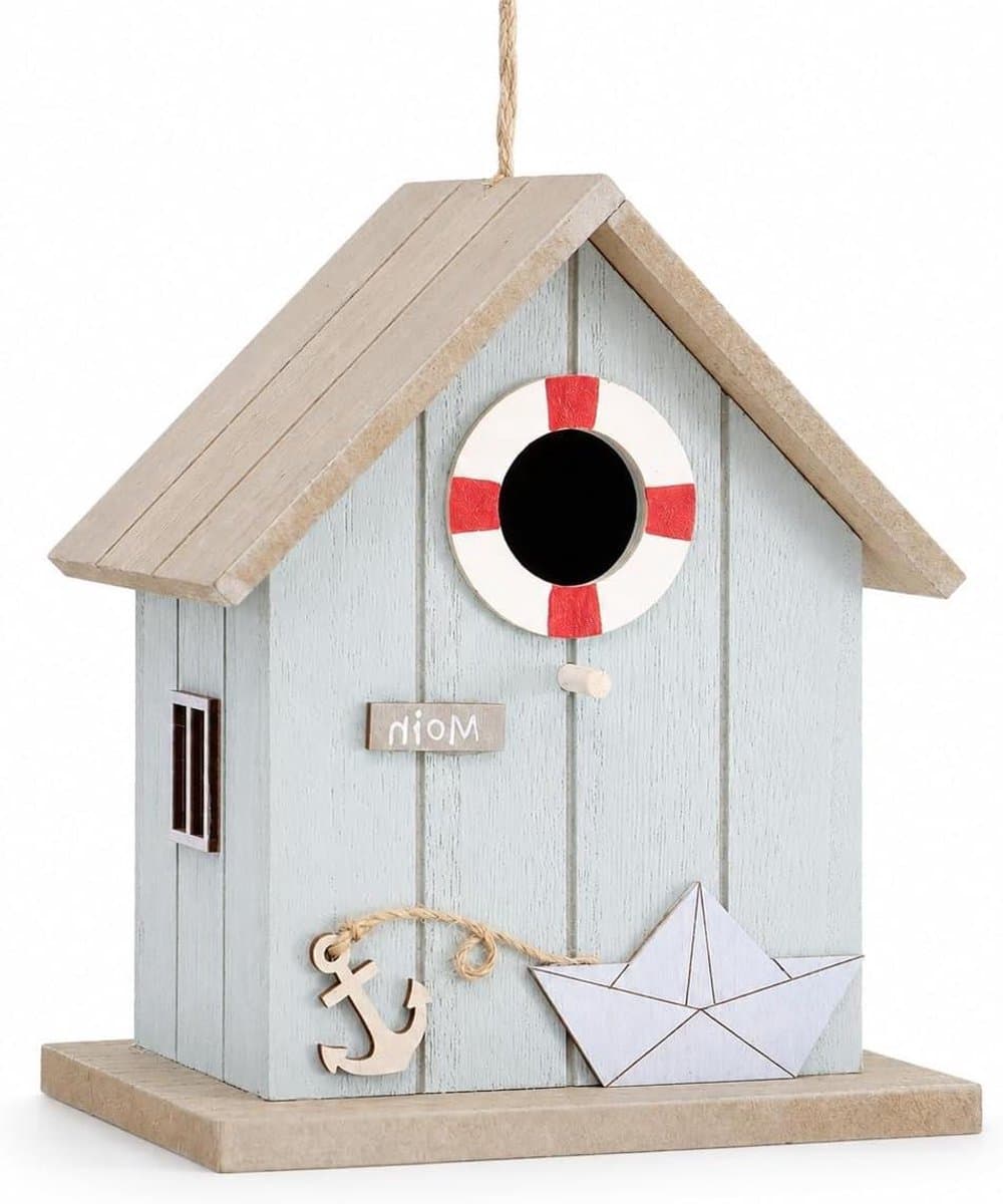 Decoratief Vogelhuisje - Maritieme Decoratie - Buiten Decoratie - Charmante Shabby Look - 12 x 15 x 18 cm