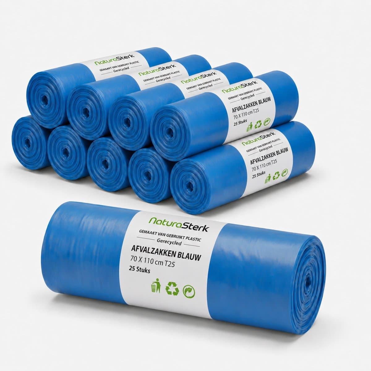NaturaSterk Afvalzak Blauw T25 70x110 cm 120 Liter HDPE 20 Rollen x25 Stuks ( Totaal 500 Stuks )