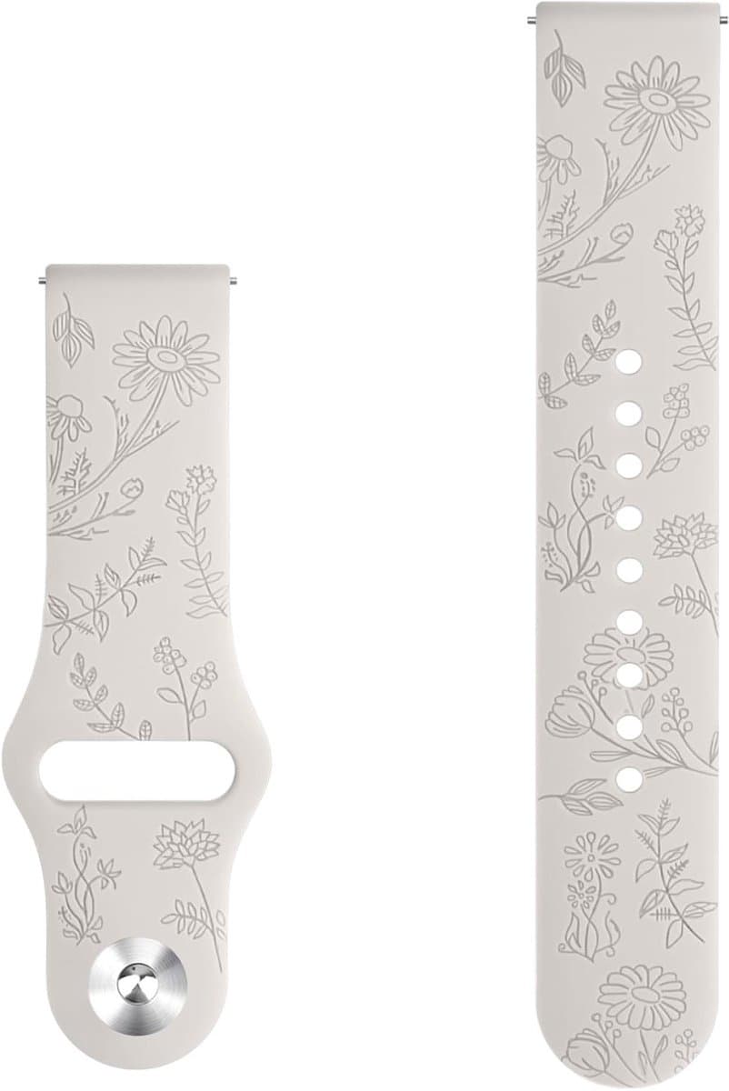 Zachte siliconen horlogeband van 20mm voor dames en heren, met gegraveerde bloemen, sportieve vervangband voor smartwatches