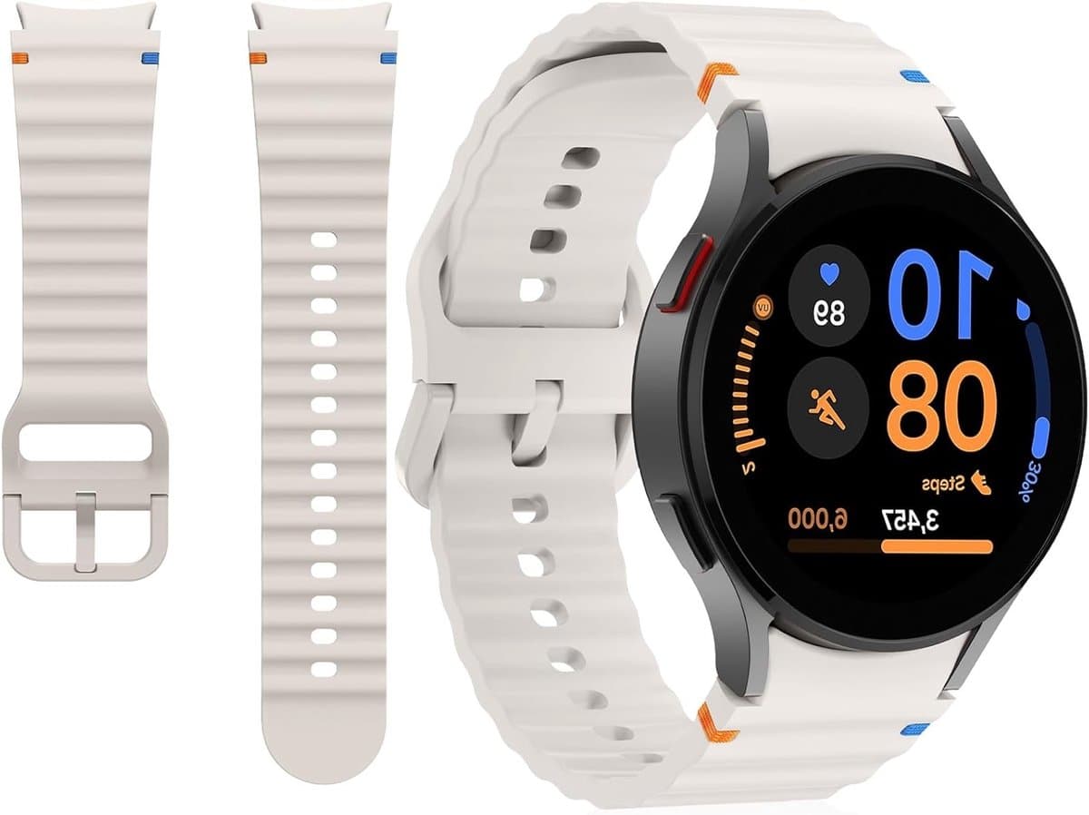 Verstelbare sportarmband van silicone voor 40 mm en 44 mm smartwatches, geschikt voor Galaxy Watch 6 Classic, 5 Pro en meer, starlight kleur