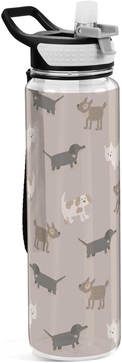 Waterfles met Rietje - Drinkfles Tritan - Sport en Outdoor - Lekvrij en BPA-vrij - 1 Liter - Meerdere Honden