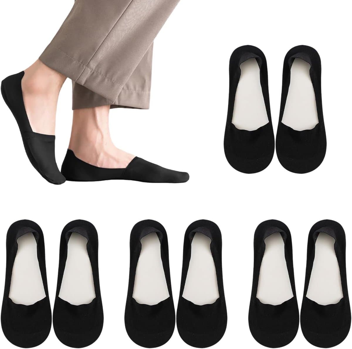 Onzichtbare damessokken voor ballerina's, hoge hakken en sneakers - 4 paar, maat 35-39 (zwart)