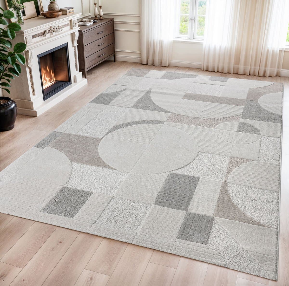 Vivant Japandi Abstract - Vloerkleed Laagpolig - Creme Multi- 200x290 CM