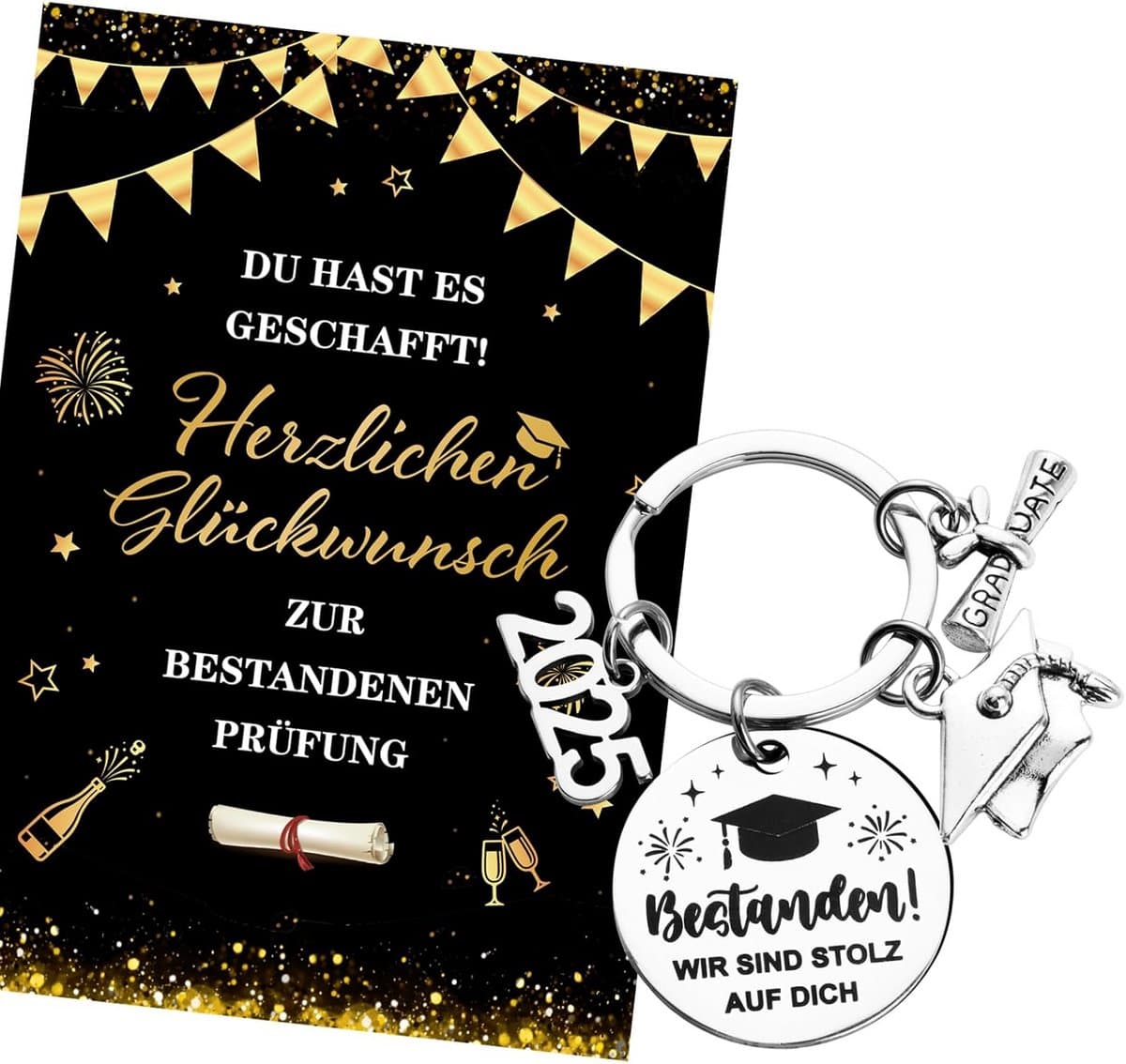 Afgestudeerd Cadeau - Sleutelhanger Kaart - Diploma Viering - Met Opgedrukte Tekst - 1 cm - Zilver