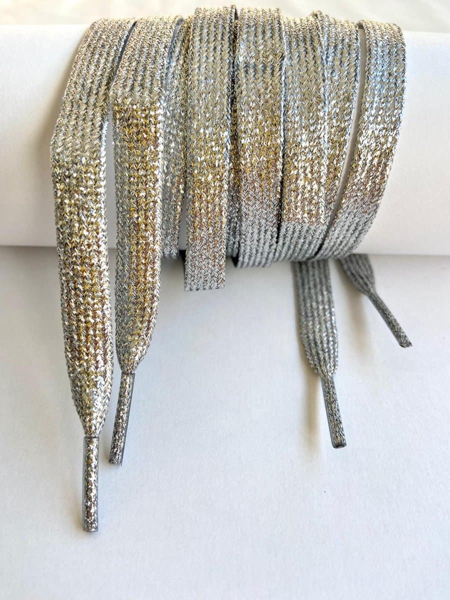 Schoenveters - Veters - Sneakerveters - Fat Laces - Plat - Zilver Glitter - Veterlengte 110 cm – Breedte 10 mm