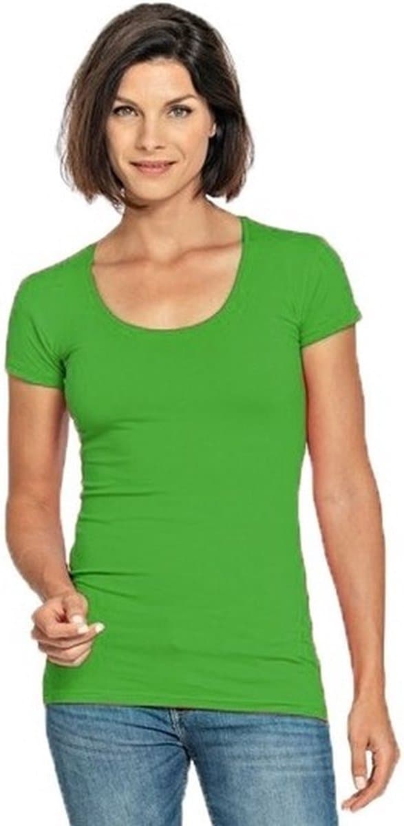 Lemon & Soda casual fashion t-shirt - bodyfit - dames - lime groen - ronde hals - korte mouwen - Dameskleding - basic shirts - katoen M