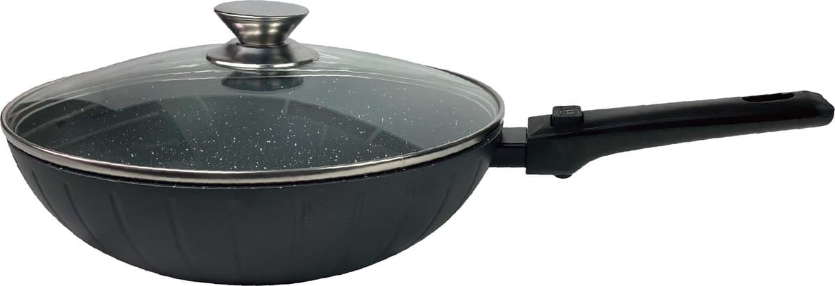 Platinum Wokpan - 32cm - met Deksel & Afneembare Handgreep - Zwart