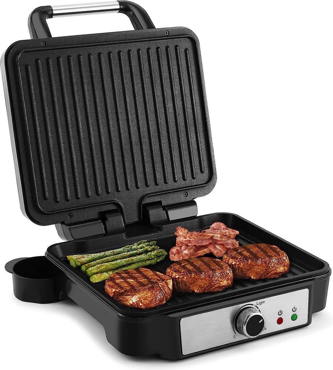 Intelectro Tosti Apparaat - Ontdek de Ultieme Culinaire Veelzijdigheid! - 3 in 1 Elektrische Grill - Dubbelzijdig Bakken - Anti Aanbaklaag - 1800W - Verwijderbare Tray - Verschillende Modi - Zwart/Zilver - Levering Sneller dan Aangegeven!