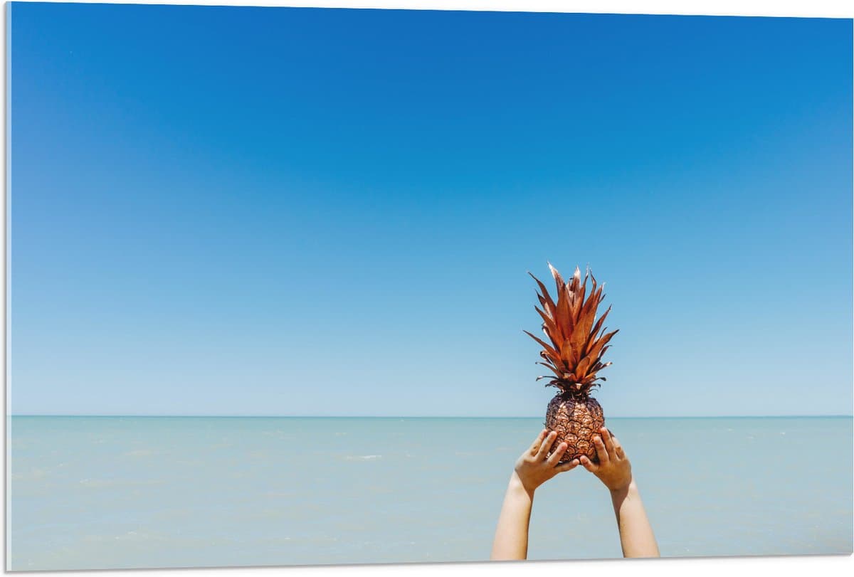 Acrylglas - Ananas in Handen bij het Water - 90x60 cm Foto op Acrylglas (Wanddecoratie op Acrylaat)