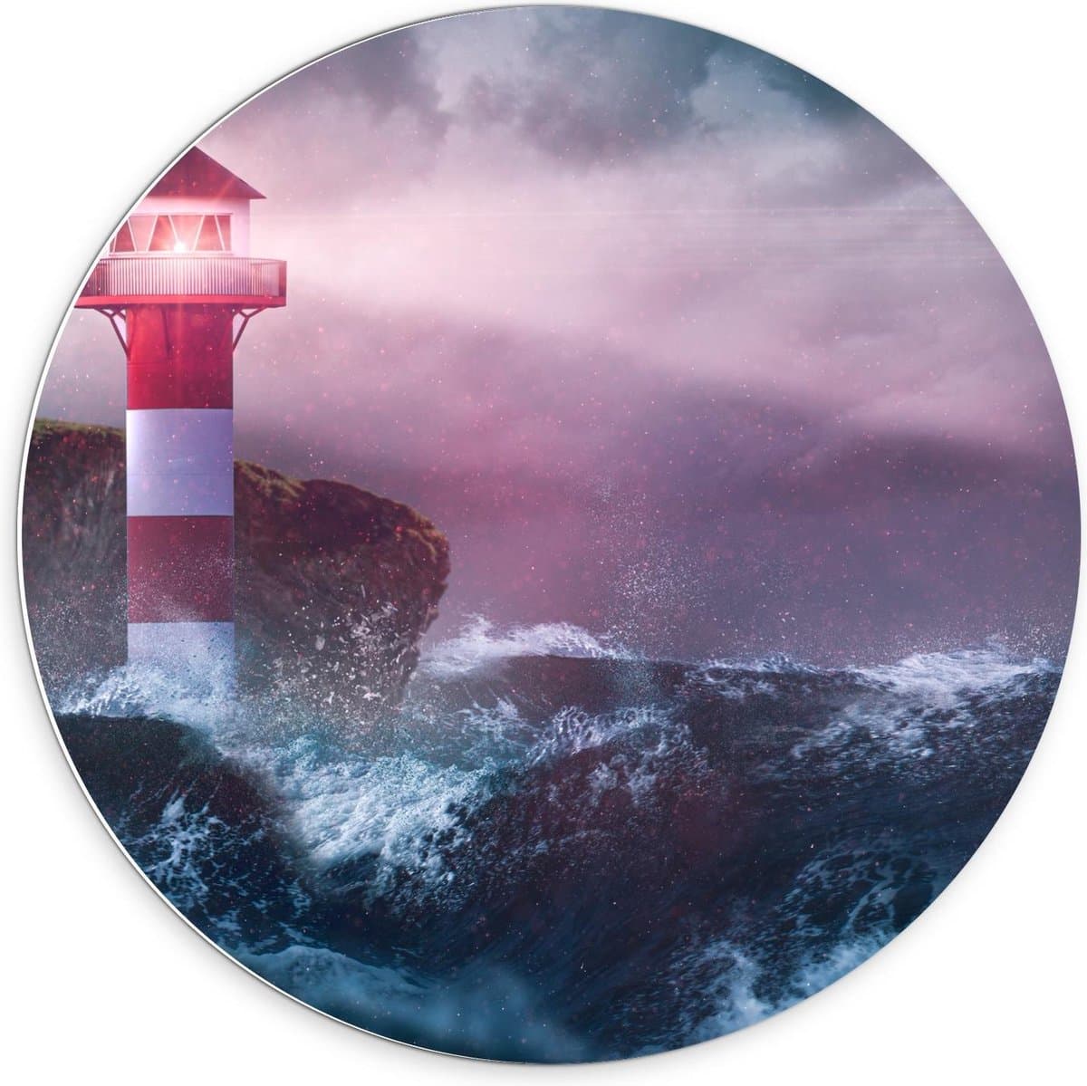 KuijsFotoprint - Schilderij - Vuurtoren In De Storm - Wit, Blauw En Rood - 70 X 70 Cm