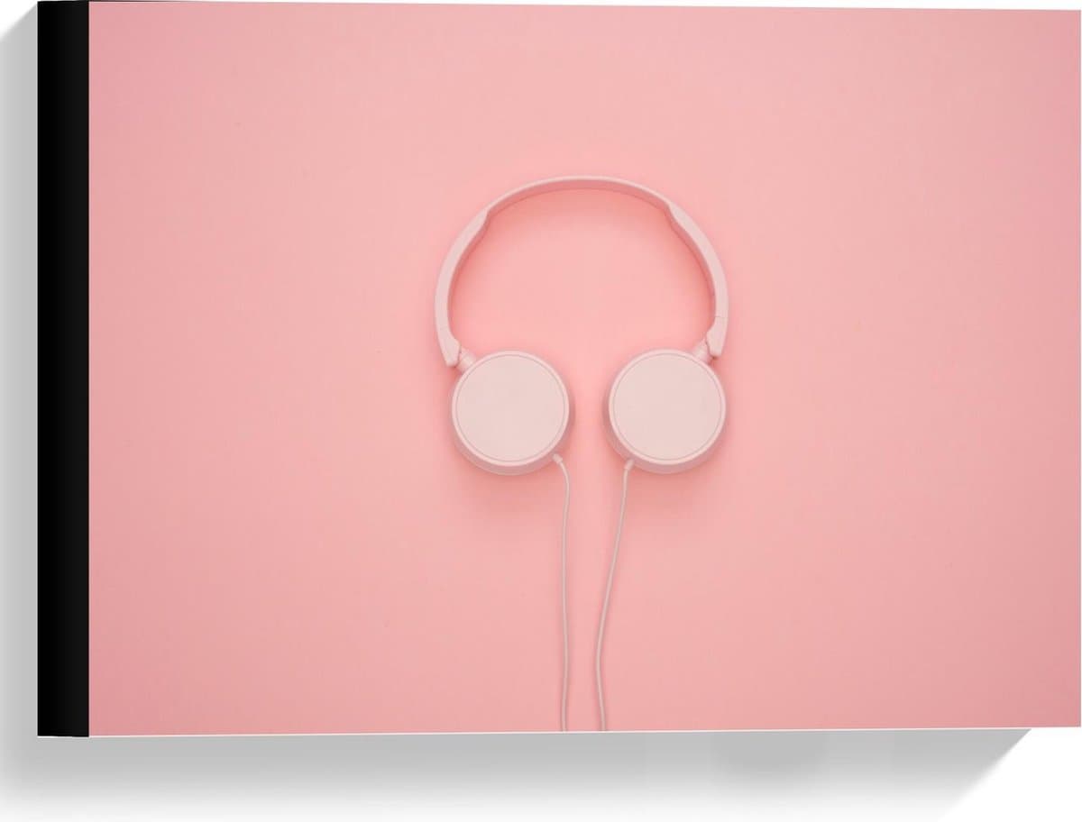 Canvas  - Roze Koptelefoon op Roze Achtergrond - 40x30cm Foto op Canvas Schilderij (Wanddecoratie op Canvas)
