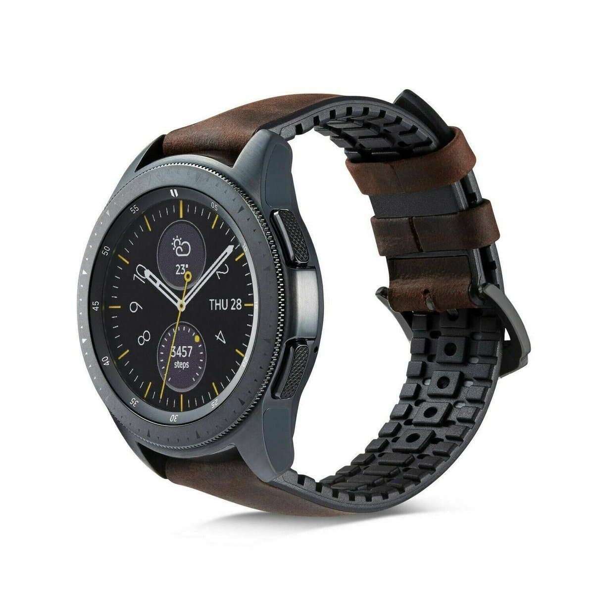 Geschikt voor Samsung Galaxy Watch leren silicone band - zwart/bruin - 41mm / 42mm
