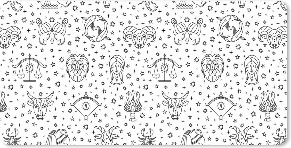 Muismat XXL 120x60 cm - Bureau onderlegger - Bureau mat Sterrenbeeld - Patroon - Zodiac - Horoscoop - Bureaumat - Gaming mousepad xl - Bureaulegger groot - Computer deskmat