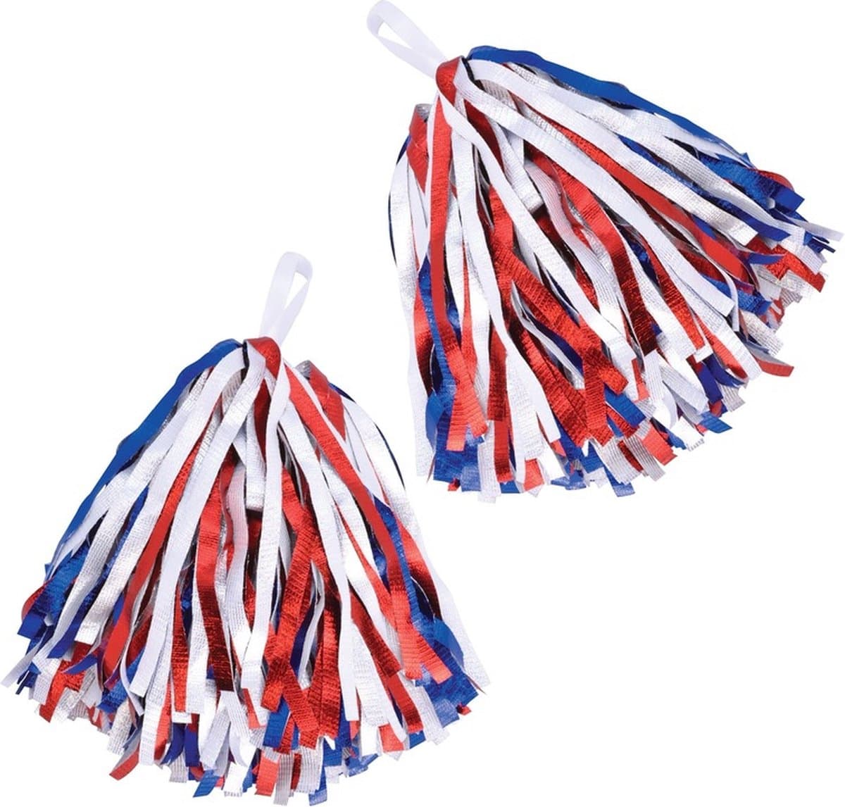 Cheerballs/Pompoms - 4x - rood/wit/blauw - polyester - Cheerleaders - Cheerleaders verkleed accessoires
