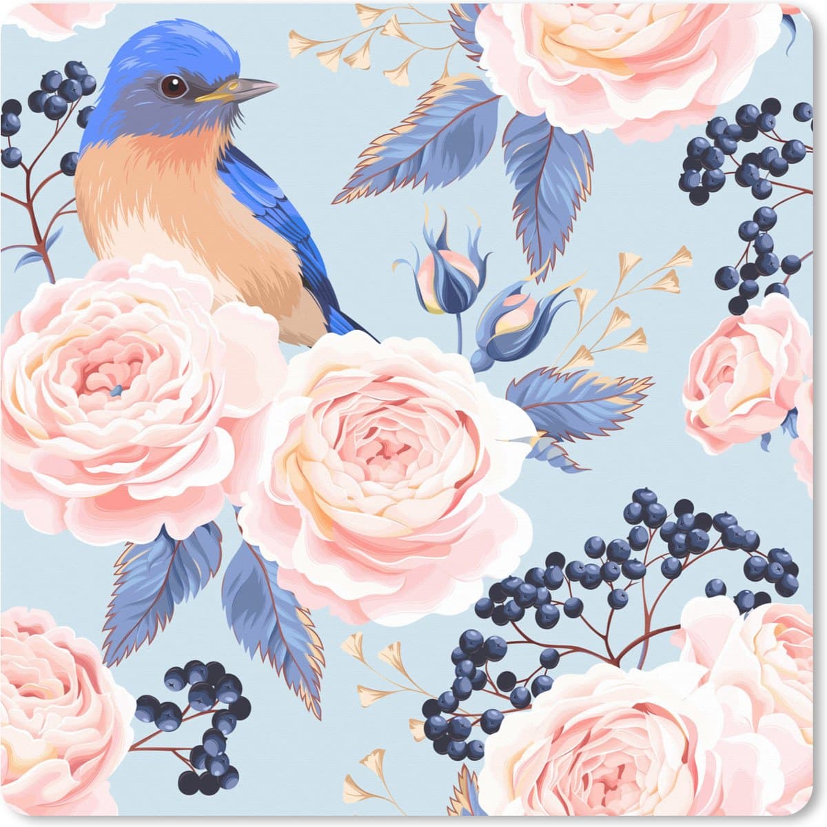 Muismat XXL 60x60 cm - Bureau onderlegger - Bureau mat Patronen - Roos - Vogel - Blauw - Bureaumat - Gaming mousepad xl - Bureaulegger groot - Computer deskmat