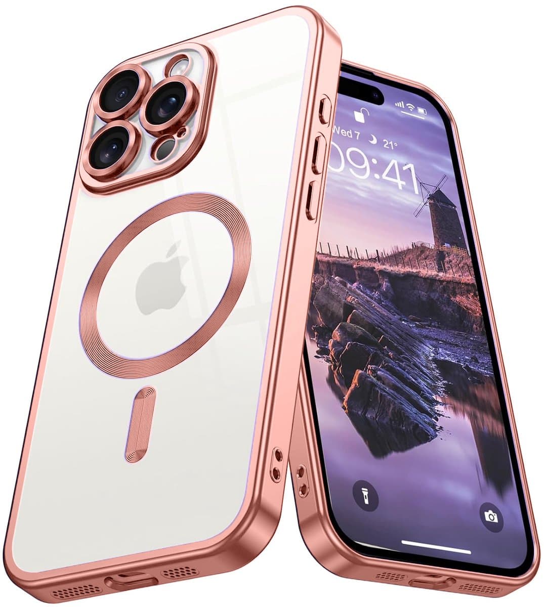 Hoesje Geschikt voor: iPhone 16 Pro Magsafe Compatible - Rosegoud - Back Cover met ingebouwde camera glas bescherming