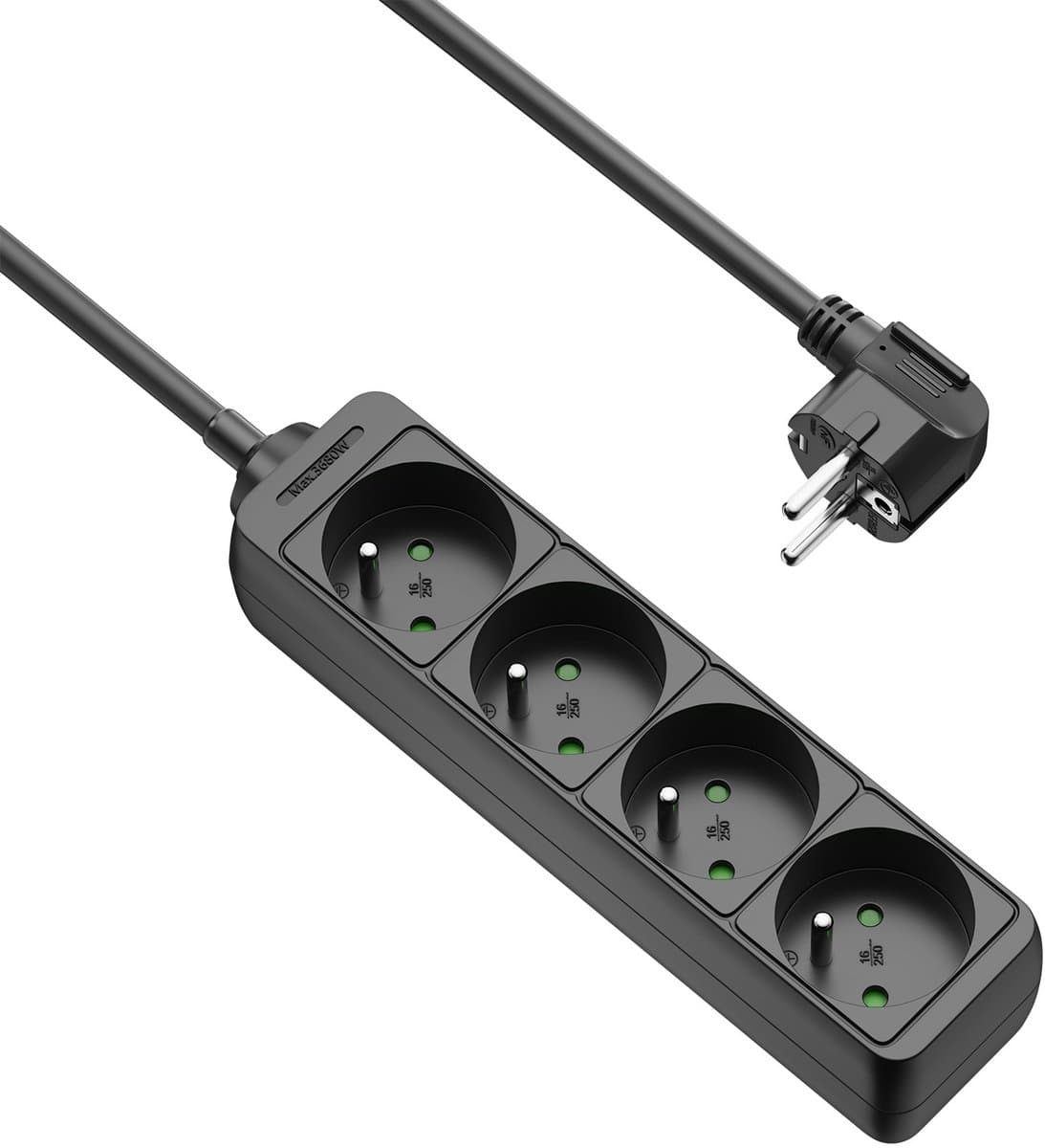 Allteq - Stekkerdoos met penaarde - 4-voudig - 1,5 meter - Zwart