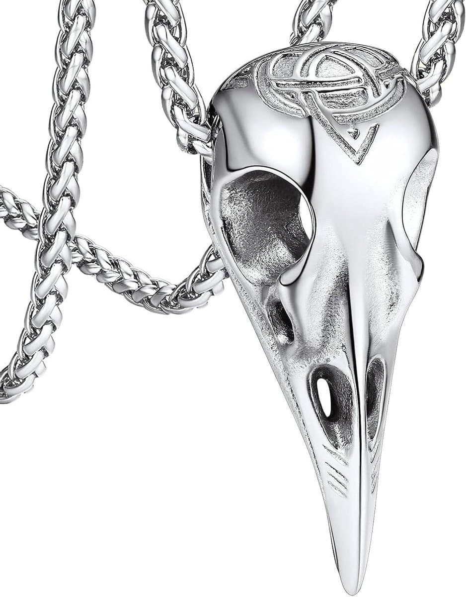 Wolfskop hanger beer met roestvrij stalen ketting - Scandinavisch sieraad amulet voor verjaardag Kerstmis