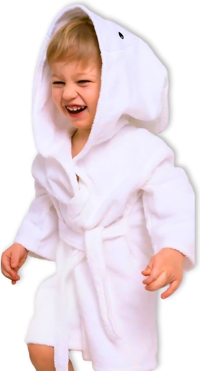 BoefieBoef Wit Schaap Kinder Badjas L Kleuter 4-6 Jaar (100-120 cm) – Zachte Katoen Ochtendjas met Dieren Capuchon – Absorberende Handdoek Badstof Jongens & Meisjes – Perfect Cadeau Zwemles, Carnaval, Verjaardag – Ideaal na Bad & Zwemmen - Lammetje