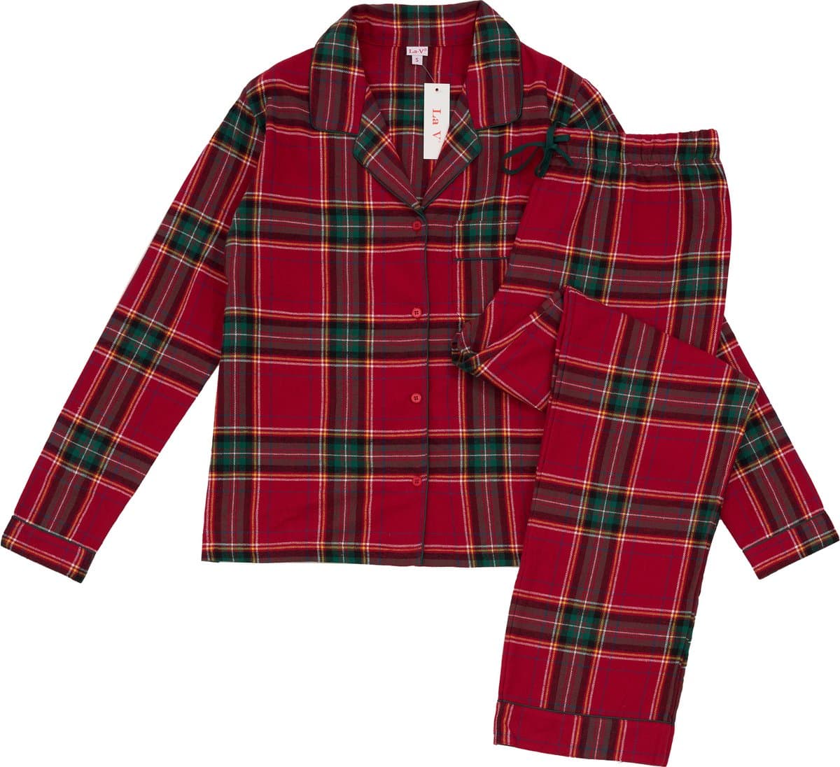 La V Flanel pyjamaset voor dames met geruit patroon Rood S
